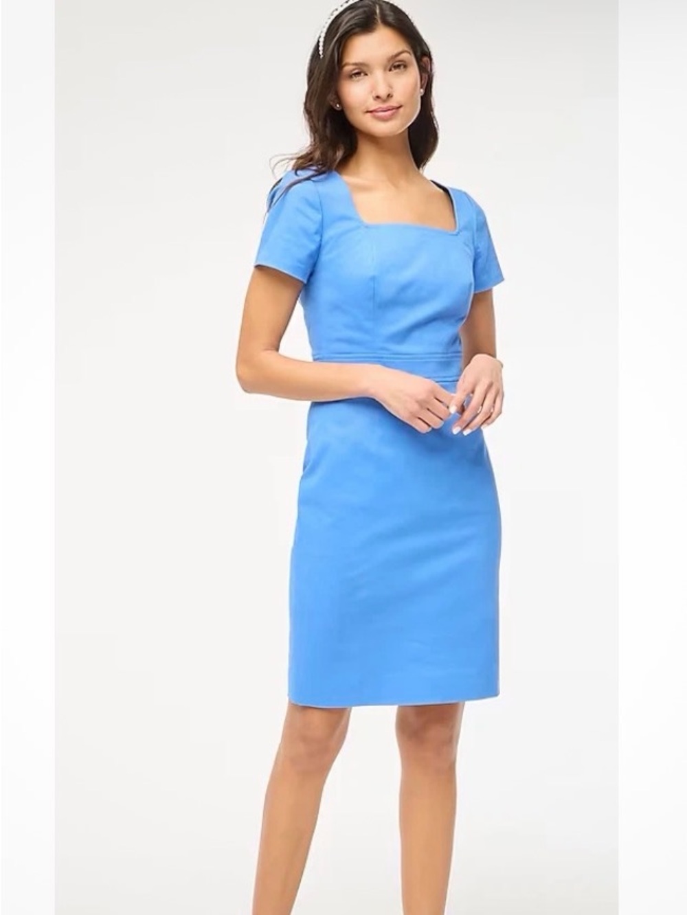 J. Crew Square-Neck Midi Sheath Dress in Sky Blue